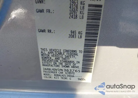 2023 Nissan Altima Sv из США, поврежденный, VIN 1N4BL4DV5PN363765